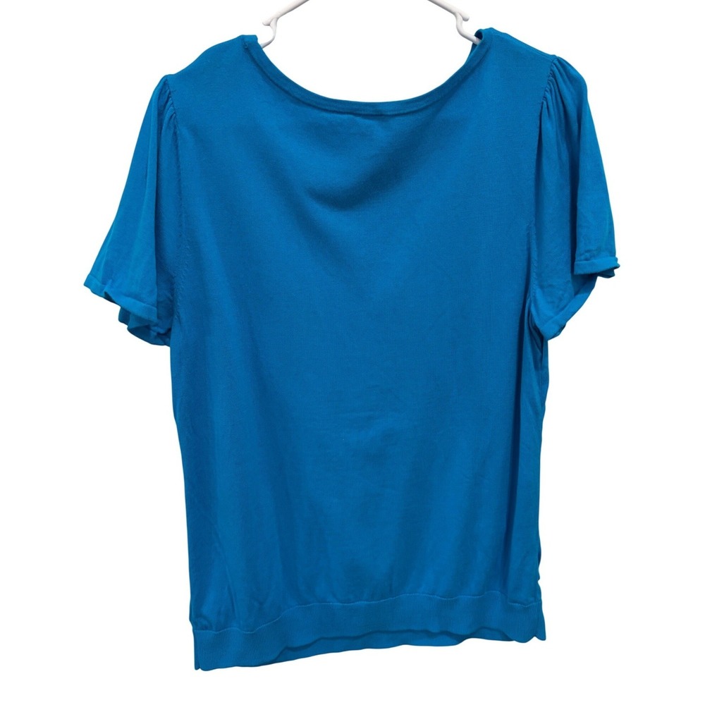 Talbots Womens Blue Beaded Seashell Short Sleeve Knit Top Sweater Large Nautical - Picture 2 of 8